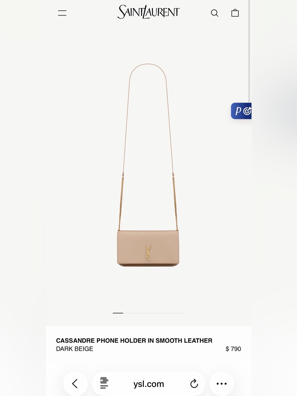 Saint Laurent Cassandre Phone Holder Crossbody Bag in Dark Beige - Picture 10 of 15